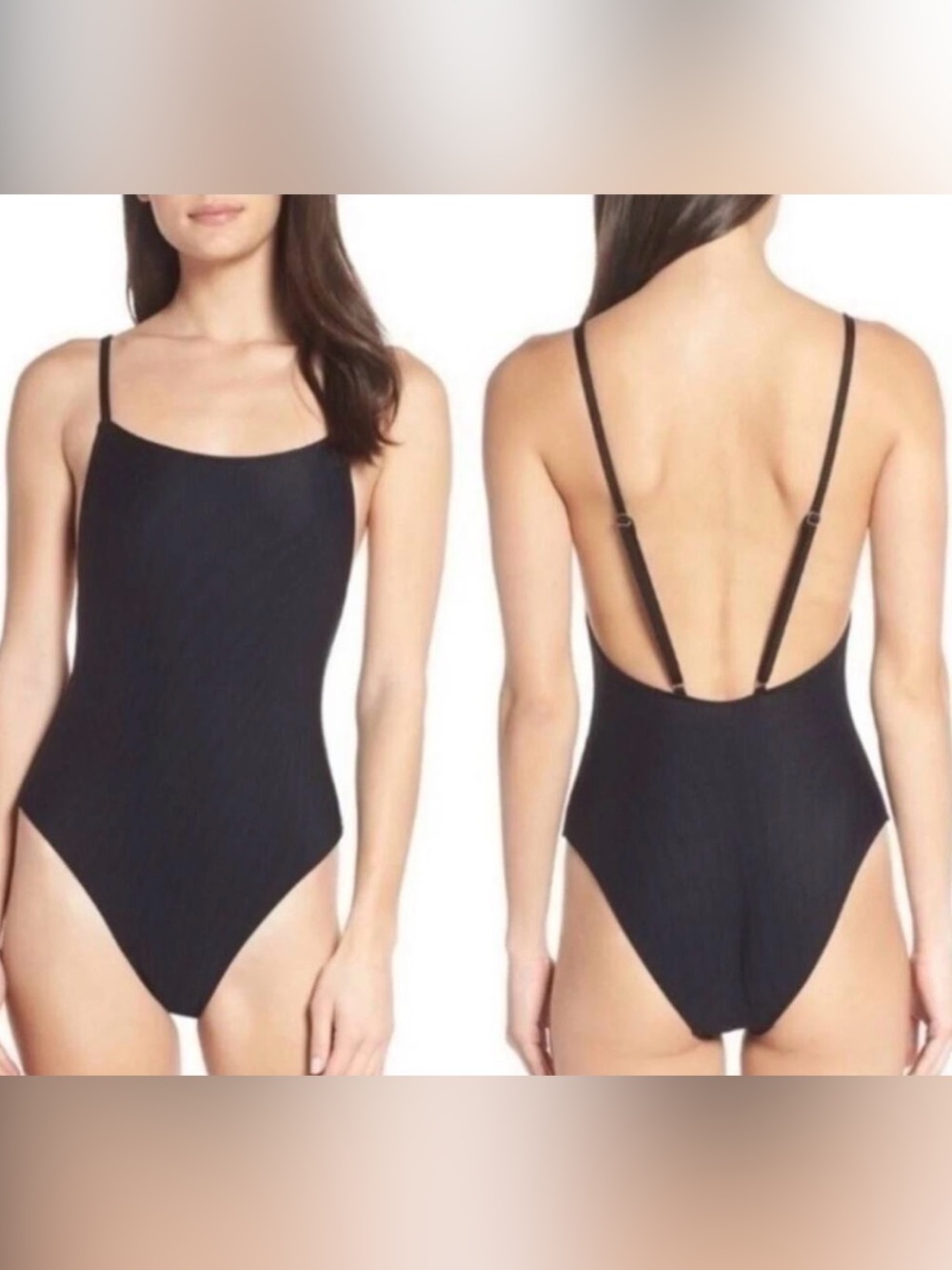 Something Navy Black Ribbed One-Piece Swimsuit